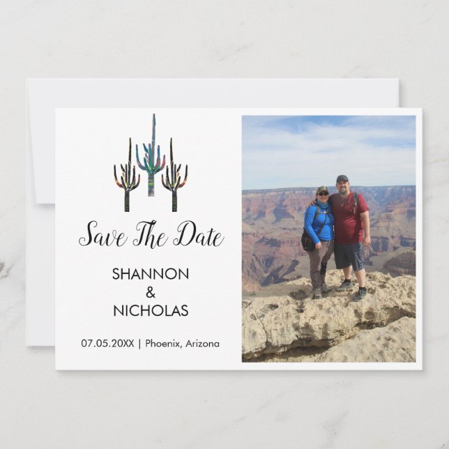 Saguaro Cactus Engagement Photo Save The Date (Front)