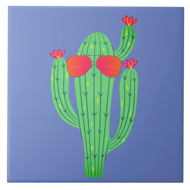 Saguaro Cactus Funny Face Southwestern Humour Tile (Front)