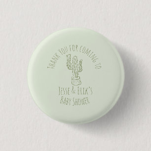Saguaro Cactus Hand Drawn Green Baby Shower    1 Inch Round Button