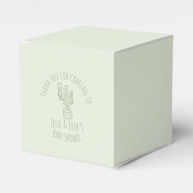 Saguaro Cactus Hand Drawn Green Baby Shower     Favor Box (Front Side)