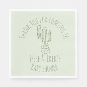 Saguaro Cactus Hand Drawn Green Baby Shower Napkin