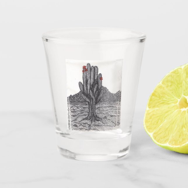 Saguaro Cactus in Pen and Ink   Shot Glass (Front)