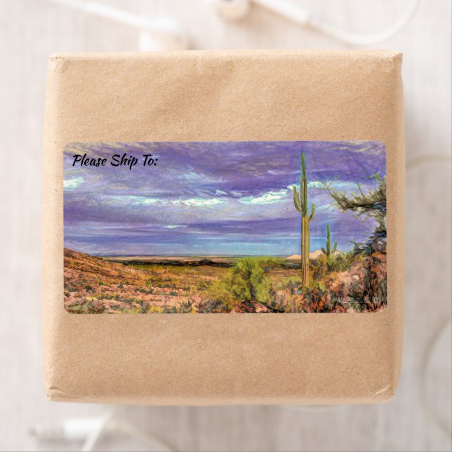 Saguaro Cactus Purple Sky Arizona Vue sur le déser (En situation)