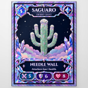 Saguaro Cactus, Rainbow Foil Art Postcard