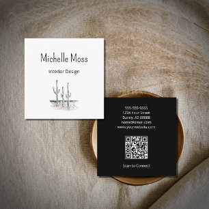 Saguaro Cactus Simple Desert QR code  Square Business Card