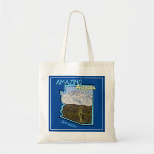Saguaro Cactus Snowy Mountains Arizona Map Blue Tote Bag