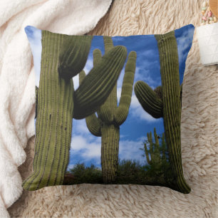 Saguaro Cactus Trio / Blue Sky & Clouds / Arizona Throw Pillow