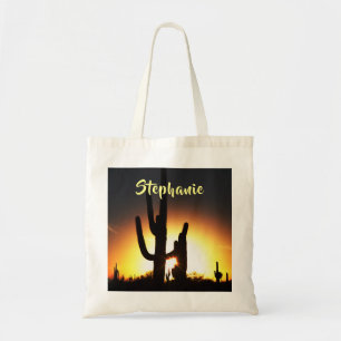 Saguaro Cactus with Personalized Name Tote Bag