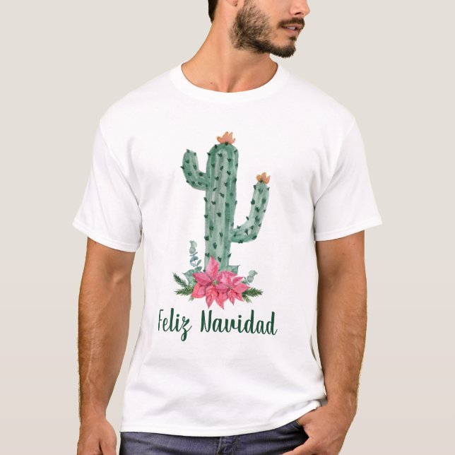 Saguaro Christmas Cactus Feliz Navidad T-Shirt (Front)