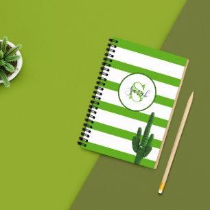 Saguaro Green Stripe Monogram Personalized Planner