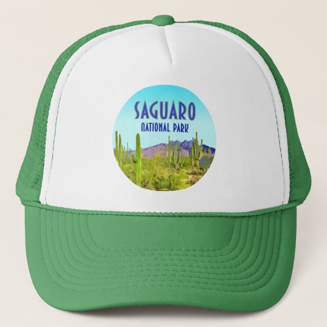 Saguaro National Park Arizona Cactus Vintage Trucker Hat (Front)
