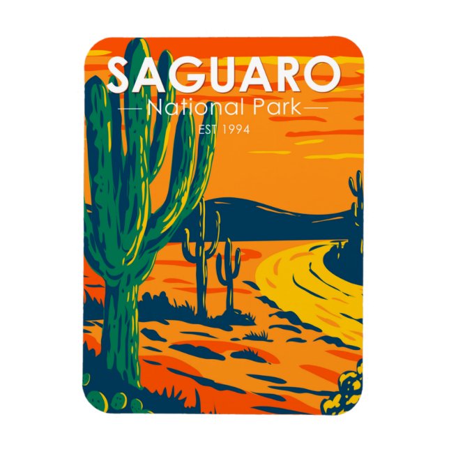 Saguaro National Park Arizona Vintage Magnet (Vertical)