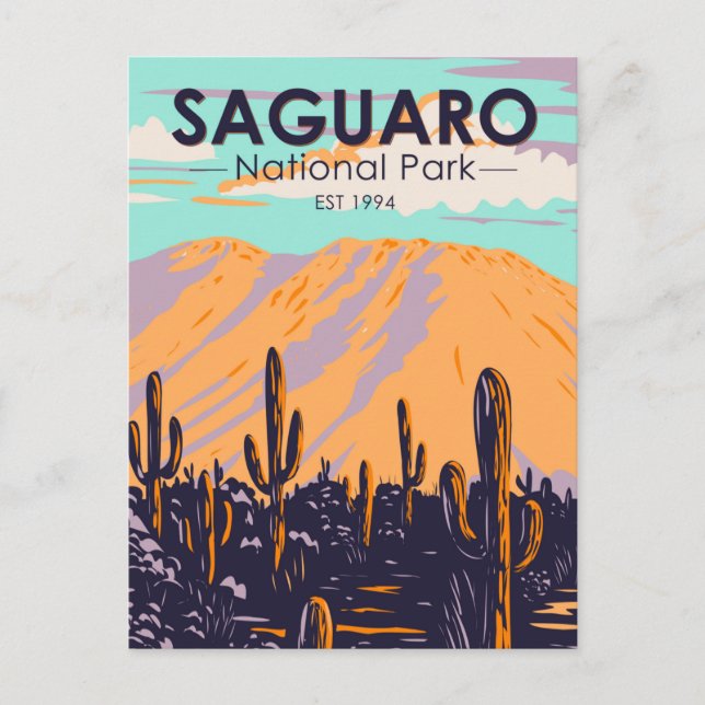 Saguaro National Park Arizona Wasson Peak Vintage Postcard (Front)
