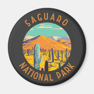 Saguaro National Park Cacti Distressed Circle Magnet