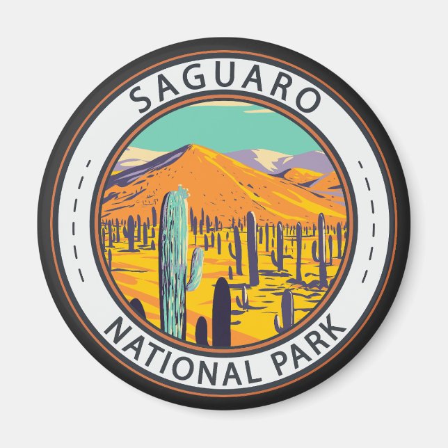 Saguaro National Park Cacti In Spring Badge Magnet (Front)