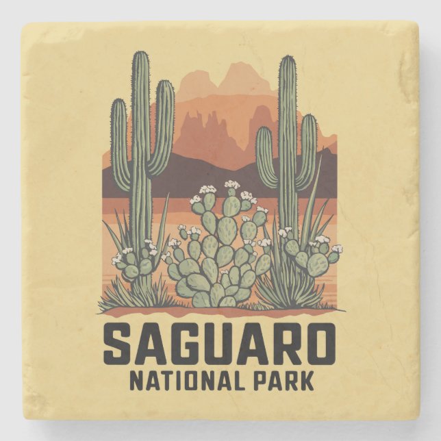 Saguaro National Park Cactus Stone Coaster (Front)