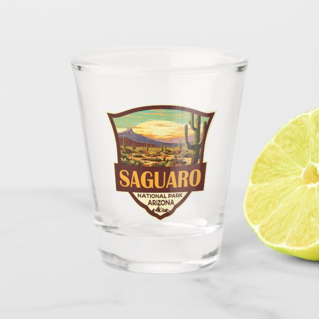 Saguaro National Park Illustration Retro Shot Glass (Front)