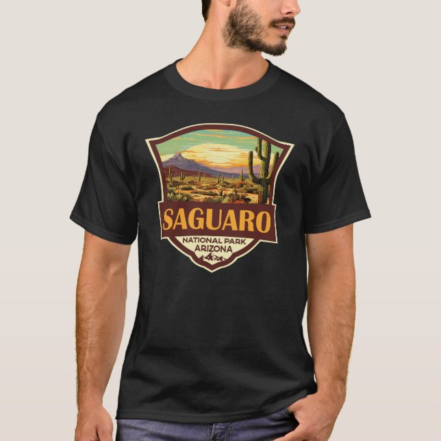 Saguaro National Park Illustration Retro T-Shirt (Front)