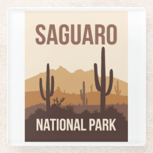 Saguaro National Park Minimal Travel Art Glass Coaster