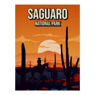 Saguaro National Park Sunset Nature Landscape Trav Poster