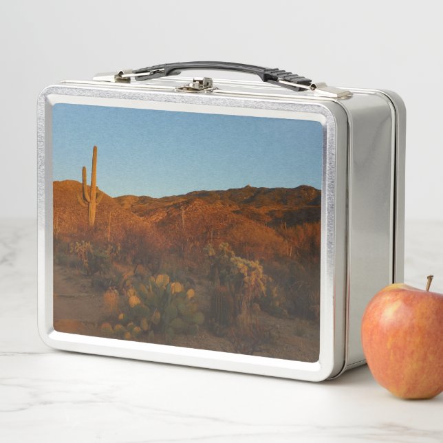 Saguaro Sunset I Arizona Desert Landscape Metal Lunch Box (In Situ)