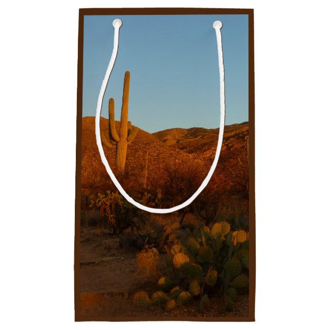 Saguaro Sunset I Arizona Desert Landscape Small Gift Bag (Front)