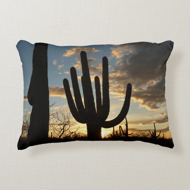 Saguaro Sunset II Arizona Desert Landscape Decorative Pillow (Front)