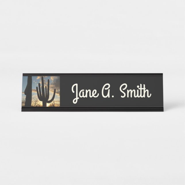 Saguaro Sunset II Arizona Desert Landscape Desk Name Plate (Front)