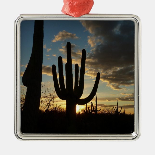 Saguaro Sunset II Arizona Desert Landscape Metal Ornament (Front)
