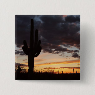 Saguaro Sunset III Arizona Desert Landscape 2 Inch Square Button