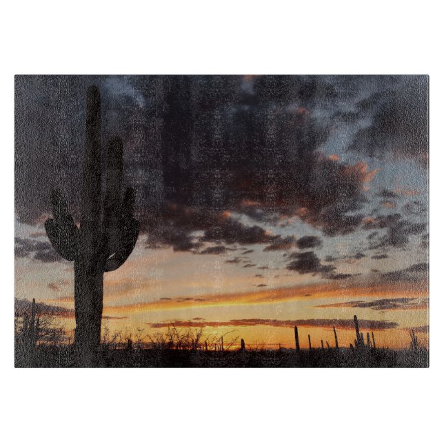 Saguaro Sunset III Arizona Desert Landscape Cutting Board (Front)