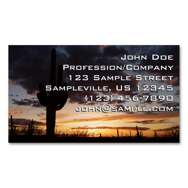 Saguaro Sunset III Arizona Desert Landscape Magnetic Business Card (Front)