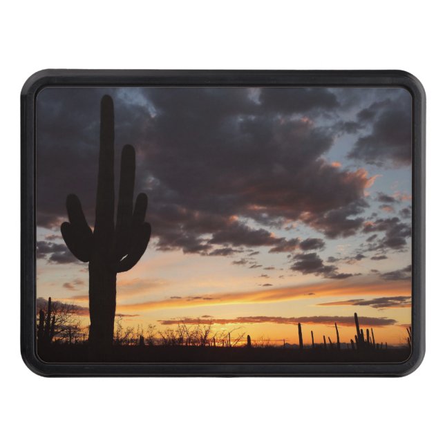 Saguaro Sunset III Arizona Desert Landscape Trailer Hitch Cover (Front)