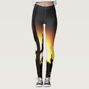 Saguaro Sunset with Sun Star, Personalized Name Leggings