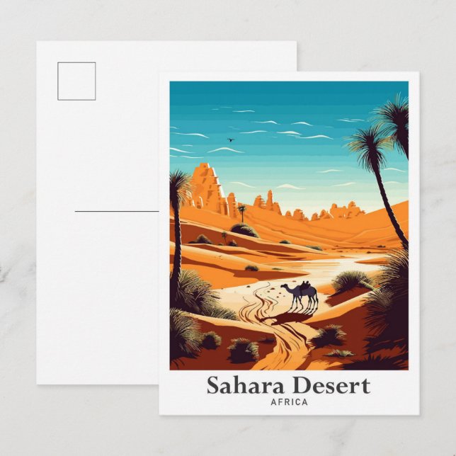Sahara Desert Africa Travel Vintage Illustration Postcard (Front/Back)