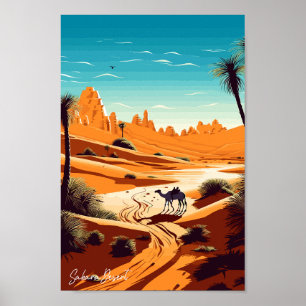 Sahara Desert Travel Art Vintage Illustration Poster
