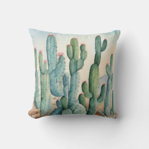 Sahara Desert Watercolor Cactus Decorative Throw Pillow