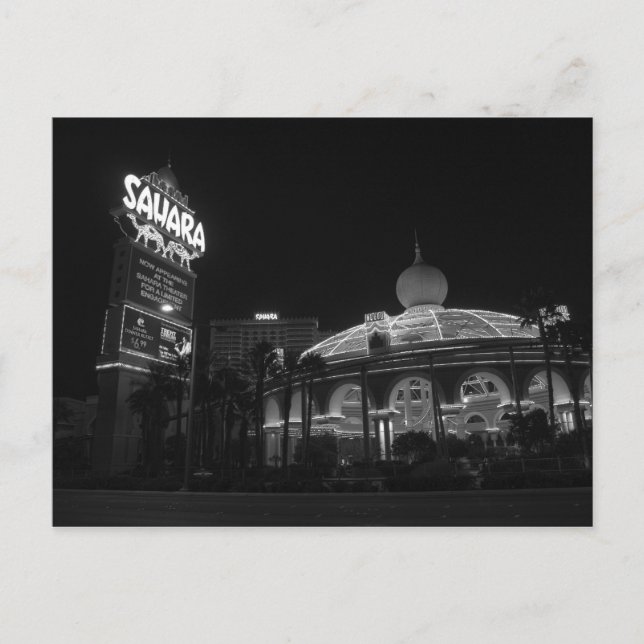 Sahara Las Vegas in black & white Postcard (Front)