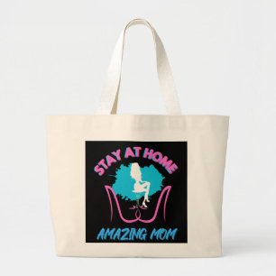 Sahm Stay At Home Mom Pink & Blue Trendy Design Large Tote Bag