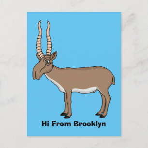 Saiga antelope cartoon illustration postcard