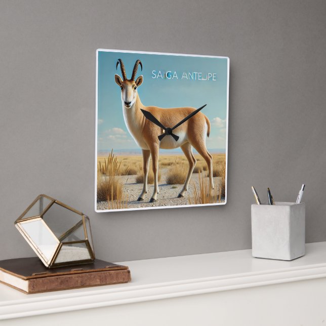Saiga Antelope in the desert Square Wall Clock (Office)