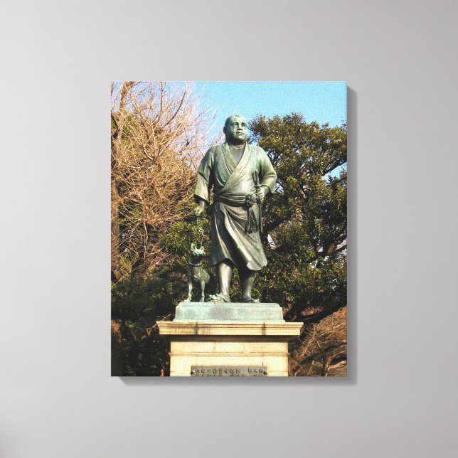 Saigo Takamori (The Last Samurai) & Dog Statue Canvas Print (Front)