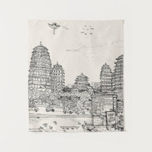 Saigon Pagoda Vietnam Cityscape Pen Ink Drawing