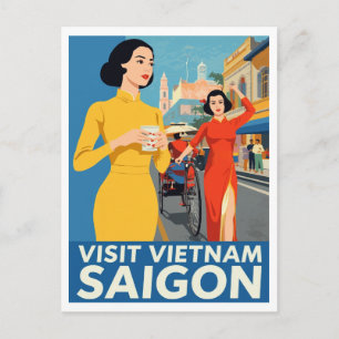 Saigon Vintage Travel Poster   Visit Vietnam Postcard