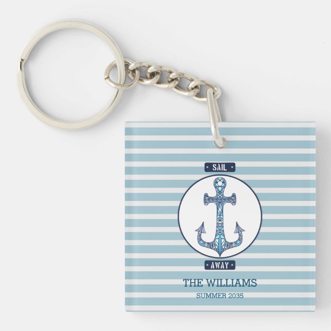 Sail Away Anchor – Personalized Nautical Acrylic K Keychain (Front)