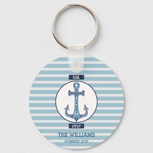 Sail Away Anchor – Personalized Nautical Keychain (Front)