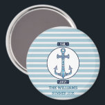 Sail Away Anchor – Personalized Nautical Magnet<br><div class="desc">Add a splash of seaside charm to your space with this personalized nautical magnet. Featuring a detailed anchor illustration against soft blue and white stripes, this magnet brings fresh coastal vibes to your fridge, locker, or boat cabin. The “Sail Away” message invites adventure, while the customizable text below makes it...</div>
