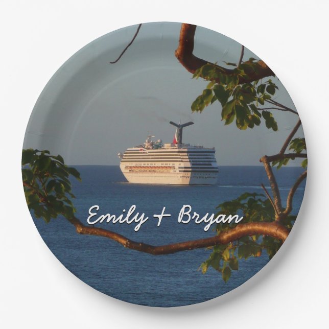 Sail Away at Sunset I Cruise Vacation Paper Plate (Front)