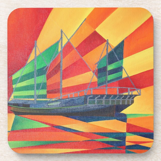Sail Away Junk Pleasure Boat Coaster (Front)