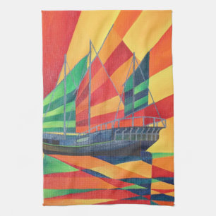 Sail Away Junk Pleasure Boat Kitchen Towel